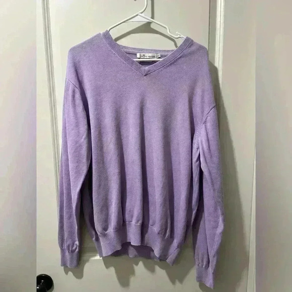 Peter Millar light purple v neck sweater cashmere silk and cotton knit size XL - Picture 1 of 11